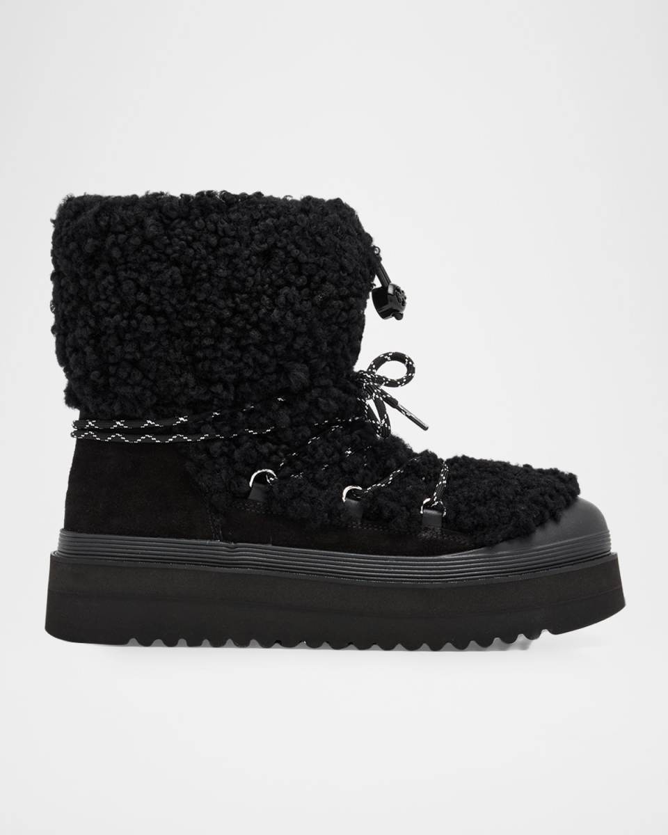 Mellow Shearling Lace-Up Ankle Boots